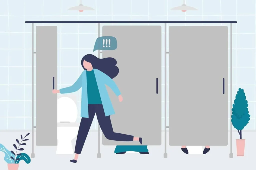 graphic of Urine incontinence Willesden woman running to the toilet.