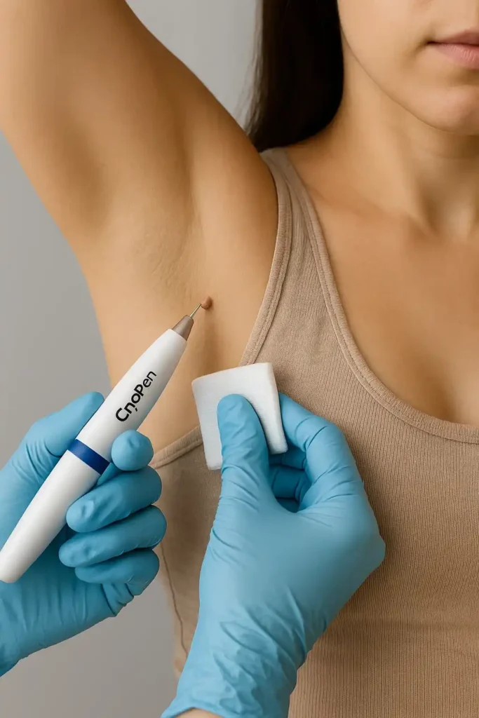 woman having cryopen to remove underarm skin tags Willesden