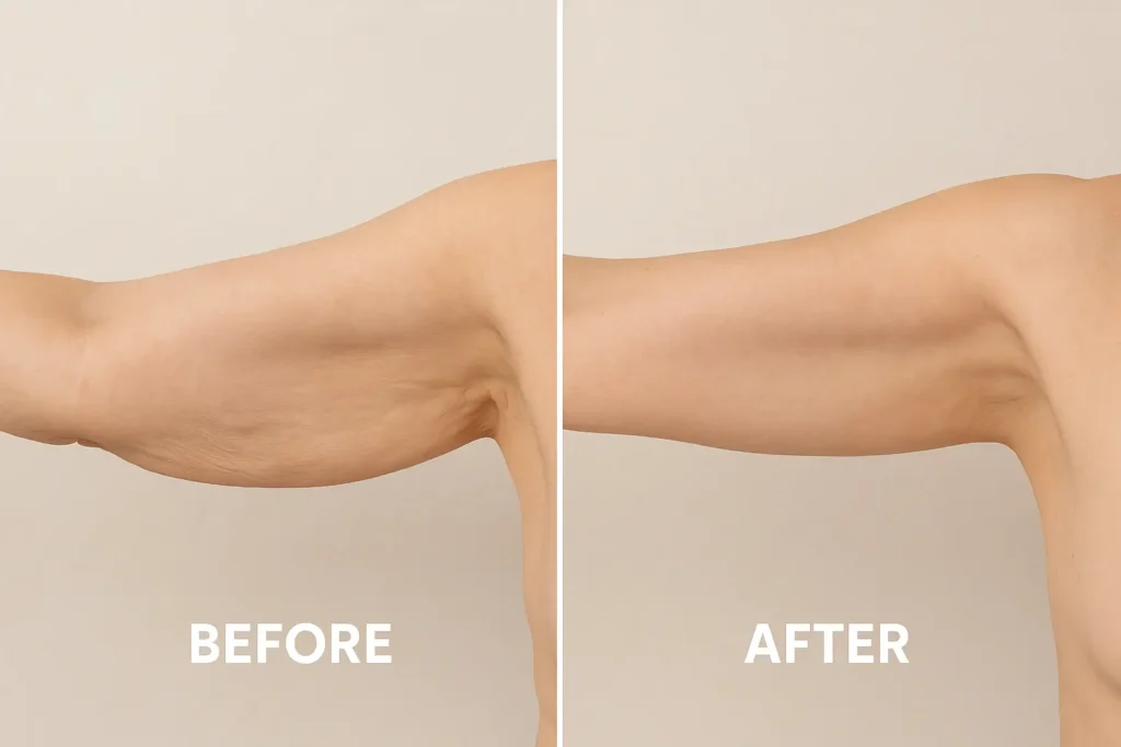 Picture of LA LIPO Willesden before and after results of skin tightening treatment on the upper arms.